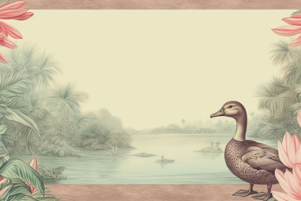Realistic vintage drawing of duck border sketch painting animal.