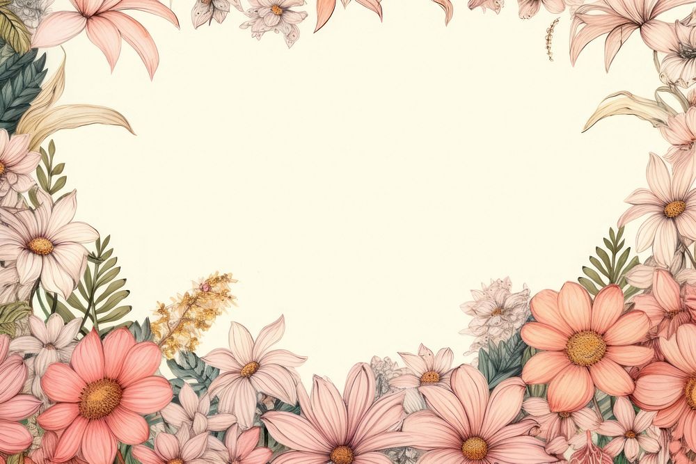 Realistic vintage drawing of daisy border backgrounds pattern flower.
