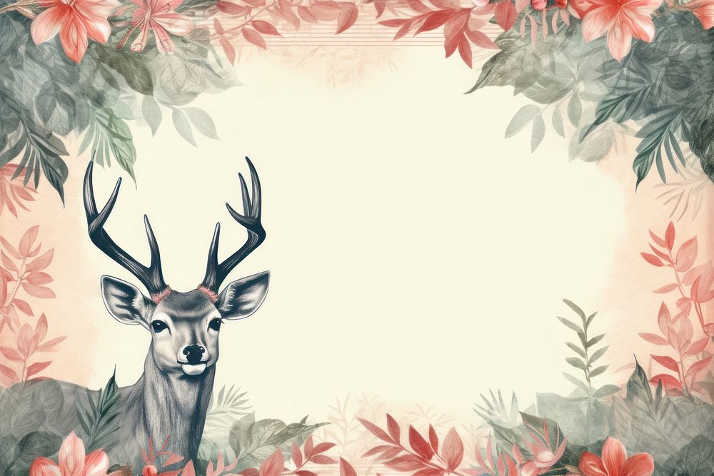 Realistic vintage drawing of Deer border backgrounds antler animal.