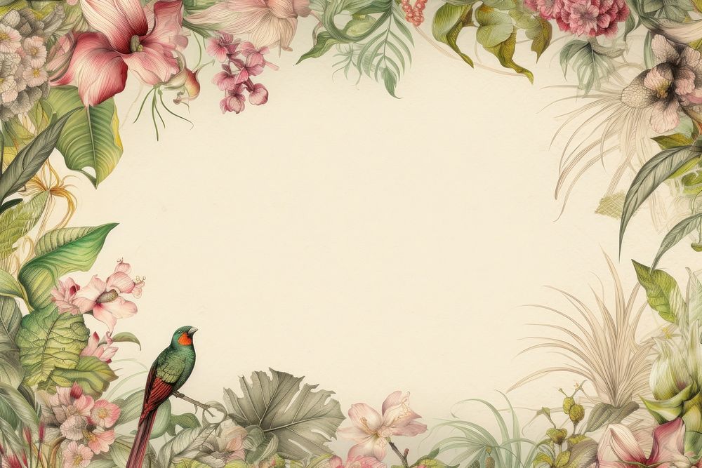 Realistic vintage drawing of Dove border backgrounds pattern flower.