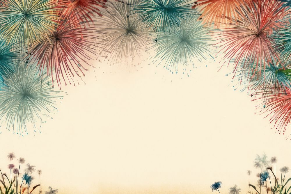 Realistic vintage drawing of firework border fireworks backgrounds outdoors.