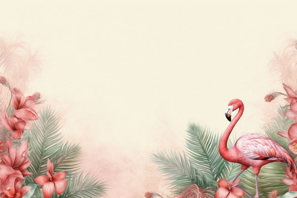 Realistic vintage drawing of flamingo border backgrounds animal bird.