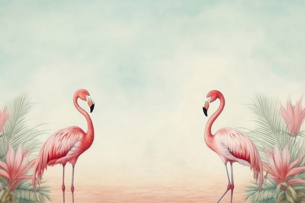Realistic vintage drawing of flamingo border animal bird wildlife.