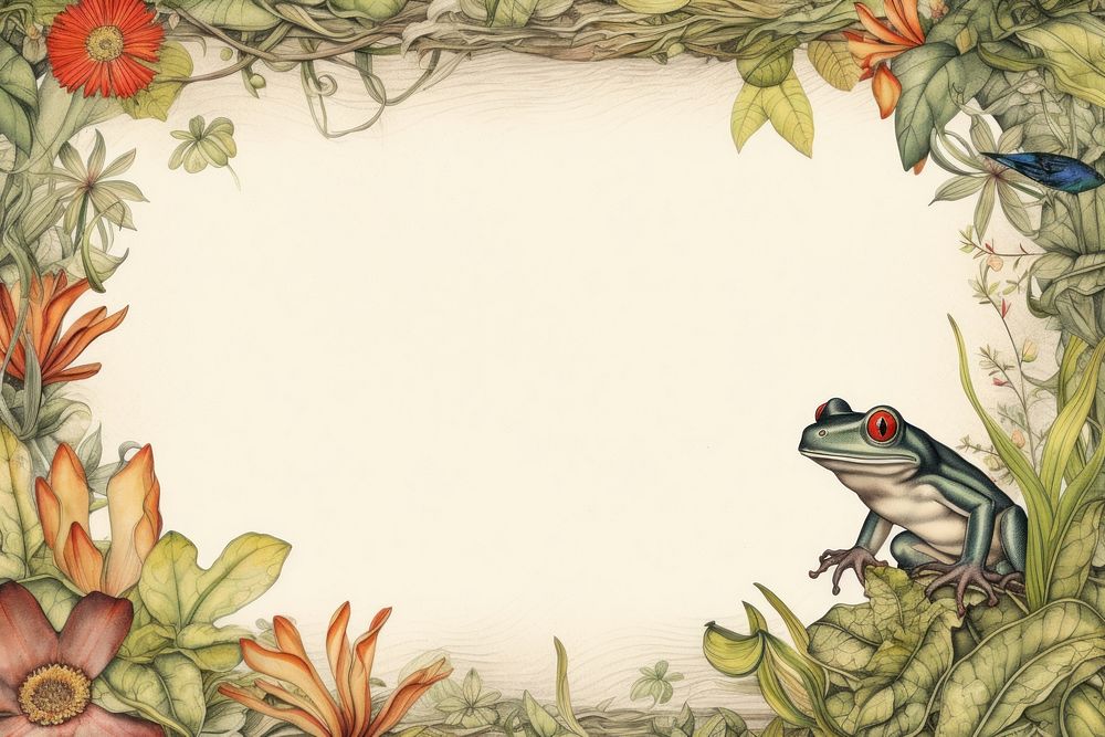Realistic vintage drawing of Frog border backgrounds wildlife animal.