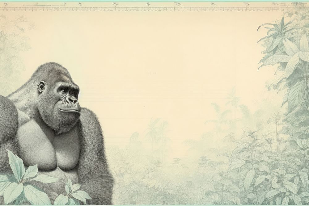 Realistic vintage drawing of Gorilla border wildlife gorilla monkey.