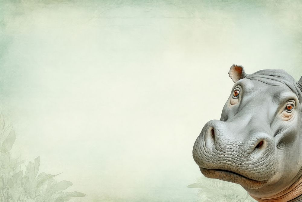 Realistic vintage drawing of Hippo border wildlife animal mammal.