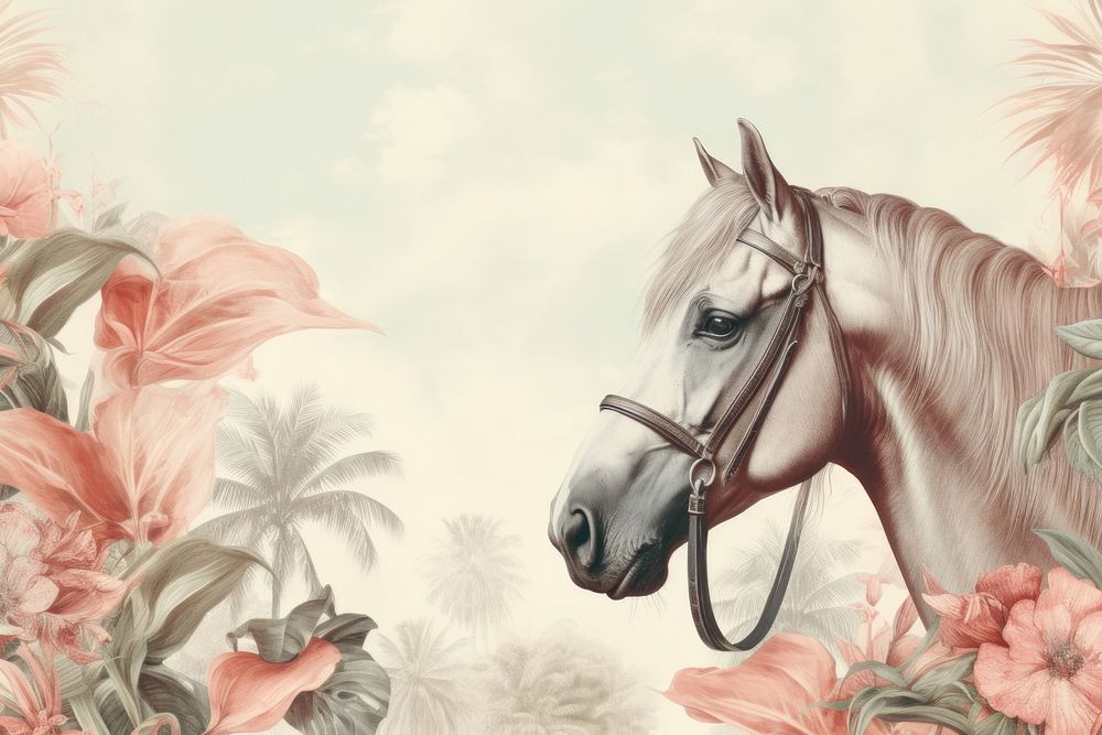 Realistic vintage drawing of horse border painting animal mammal.