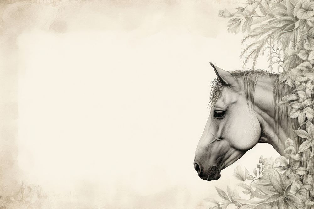 Realistic vintage drawing of horse border sketch animal mammal.