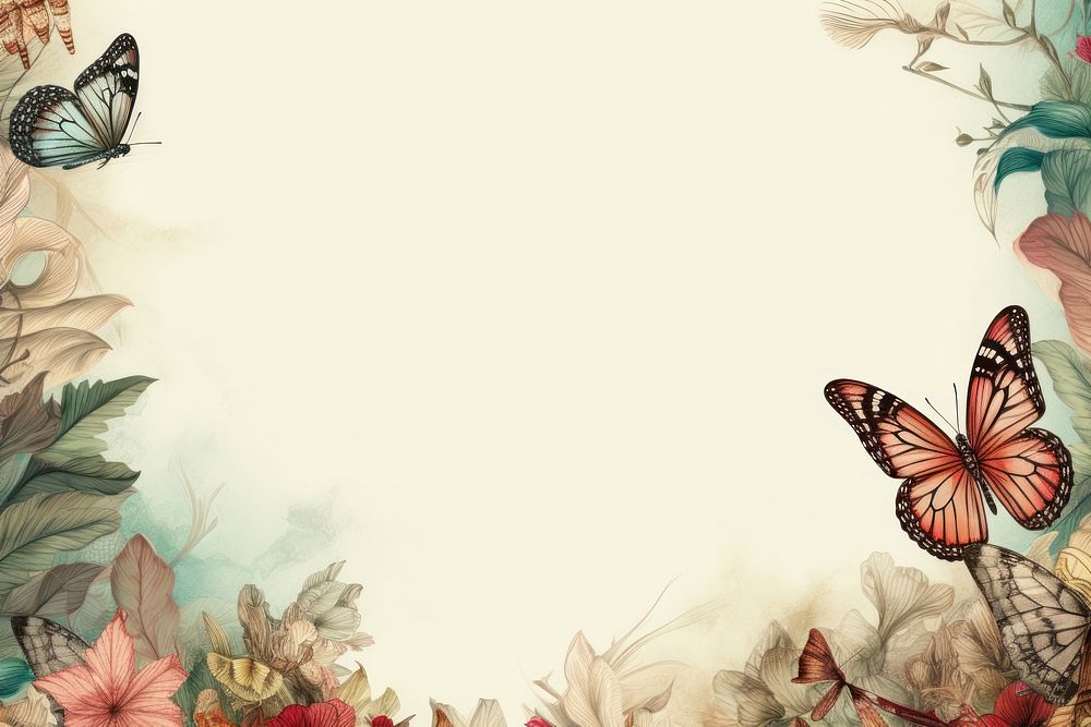Realistic vintage drawing of insect border backgrounds butterfly invertebrate.