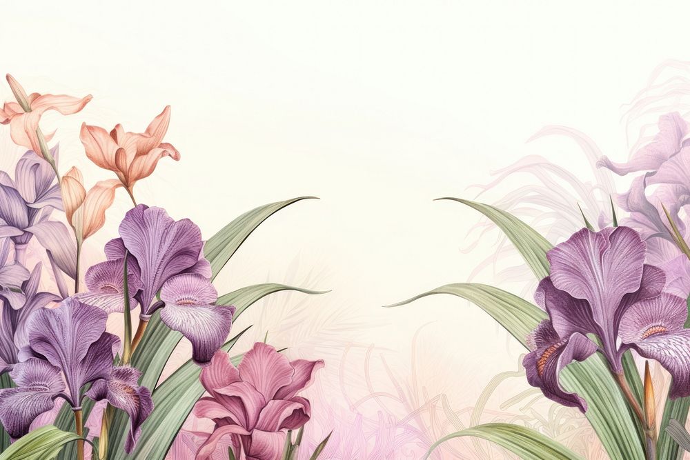 Realistic vintage drawing of Iris border iris backgrounds flower.