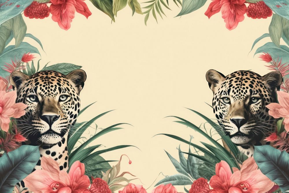 Realistic vintage drawing of Jaguar border leopard pattern flower.