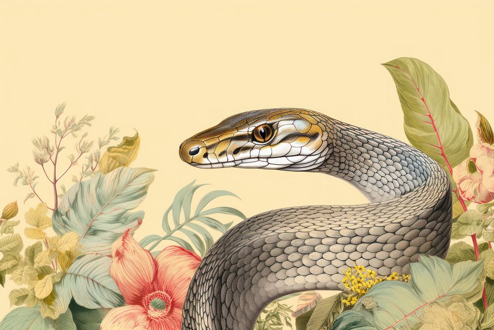 Realistic vintage drawing of king cobra border sketch reptile animal.