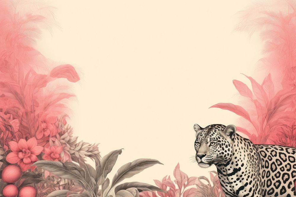 Realistic vintage drawing of leopard border backgrounds wildlife animal.