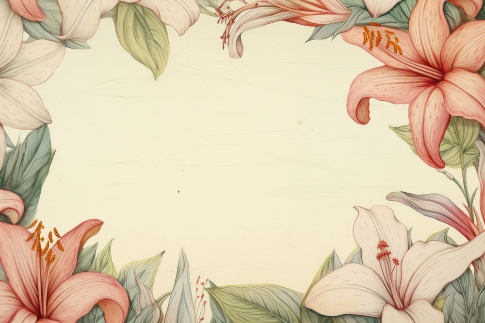 Realistic vintage drawing of lilly border backgrounds pattern flower.