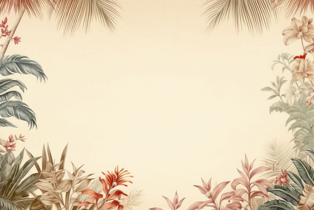 Realistic vintage drawing of palm border backgrounds pattern nature.