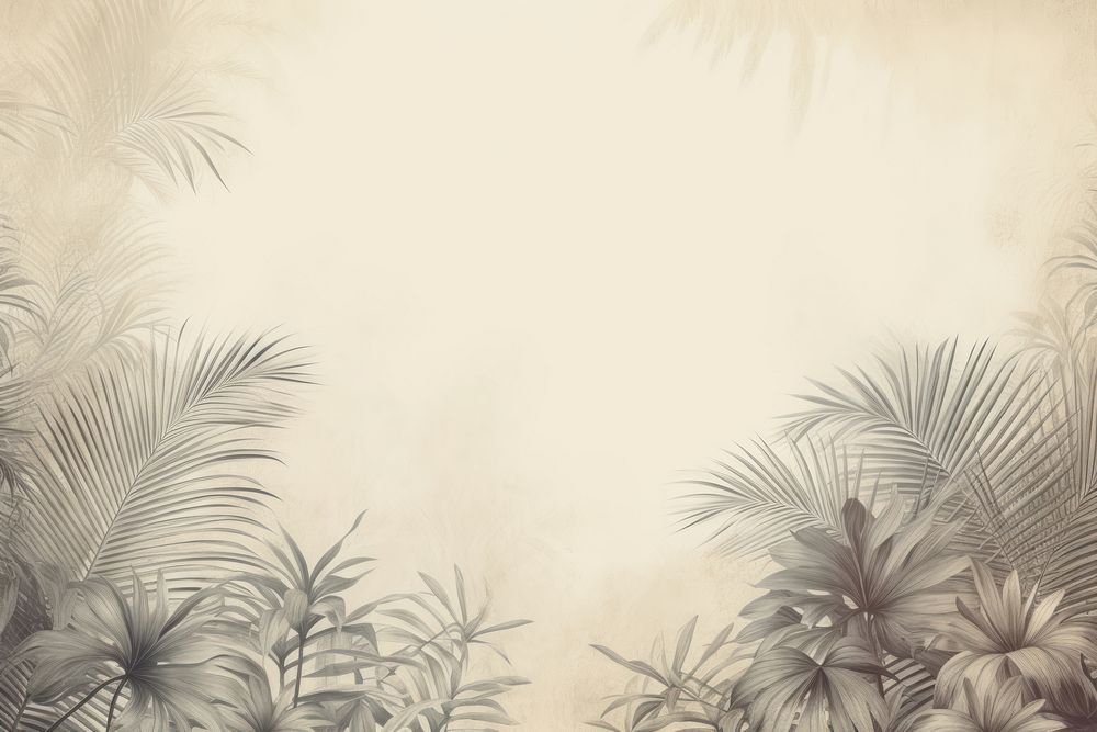 Realistic vintage drawing of palm leaves border sketch backgrounds outdoors.