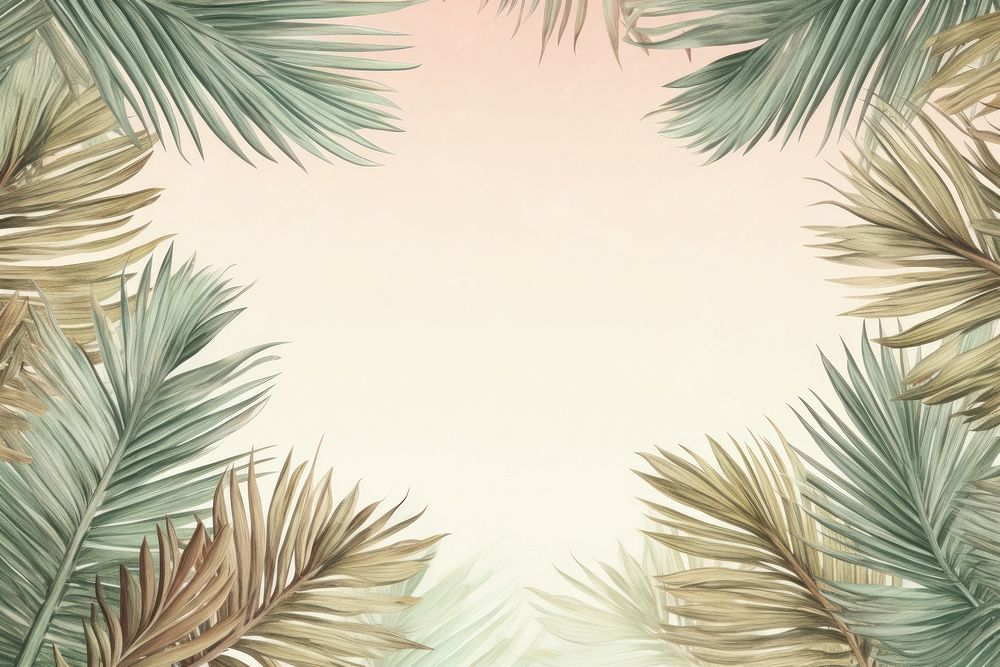 Realistic vintage drawing of palm leaves border backgrounds outdoors nature.