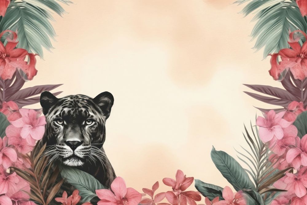 Realistic vintage drawing of Panther border pattern panther animal.