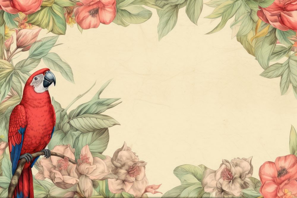 Realistic vintage drawing of parrot border backgrounds animal bird.