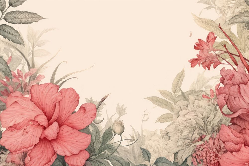 Realistic vintage drawing of peony border backgrounds pattern flower.