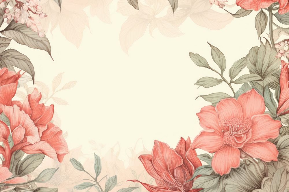 Realistic vintage drawing of peony border backgrounds pattern flower.