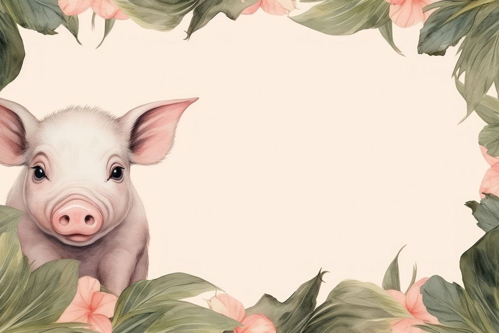 Realistic vintage drawing of pig border mammal animal portrait.