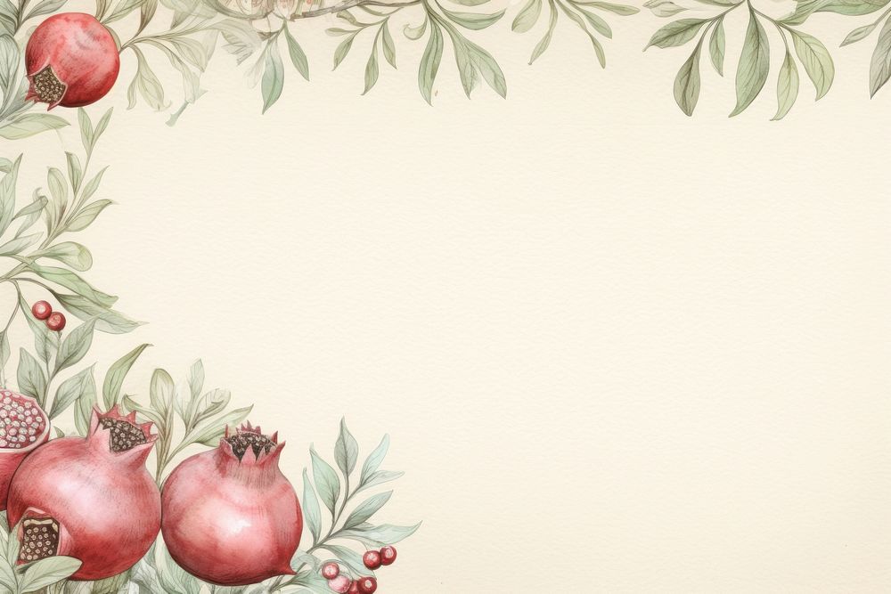 Realistic vintage drawing of pomegranate border backgrounds fruit plant.