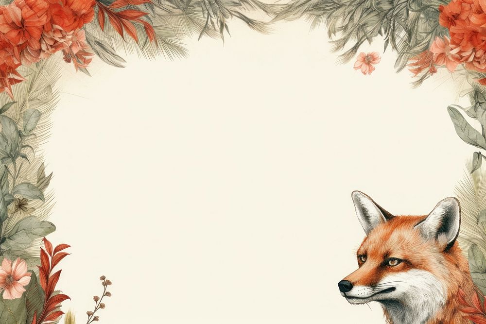 Realistic vintage drawing of red fox border backgrounds animal mammal.