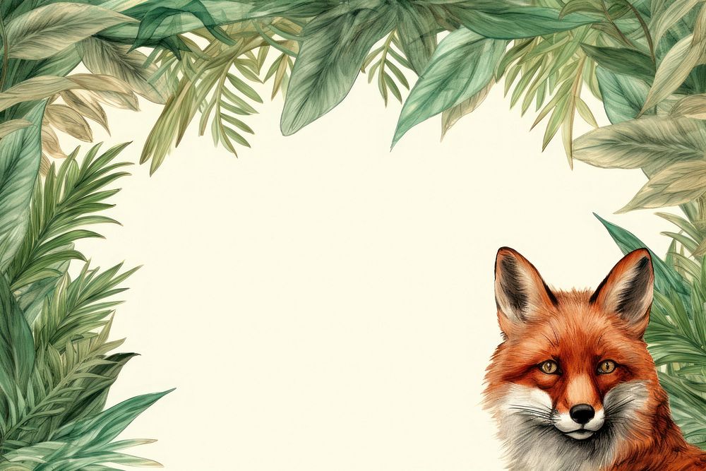 Realistic vintage drawing of red fox border backgrounds animal mammal.