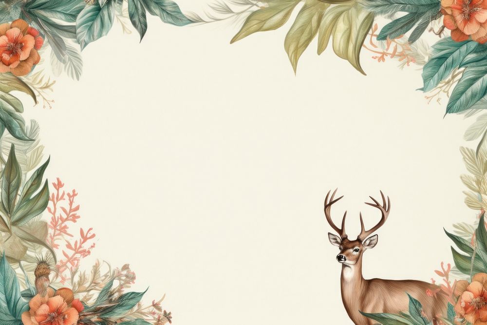 Realistic vintage drawing of reindeer border backgrounds antler animal.