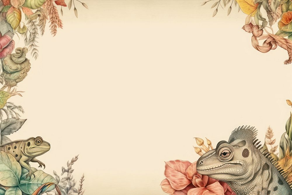 Realistic vintage drawing of reptile border backgrounds animal sketch.