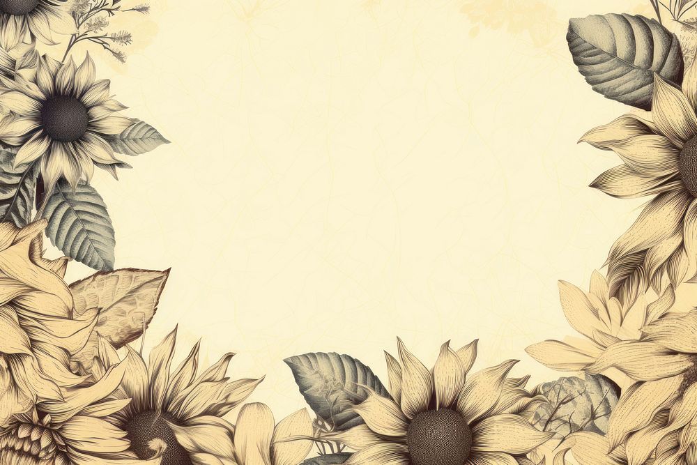 Realistic vintage drawing of sunflower border sketch backgrounds pattern.