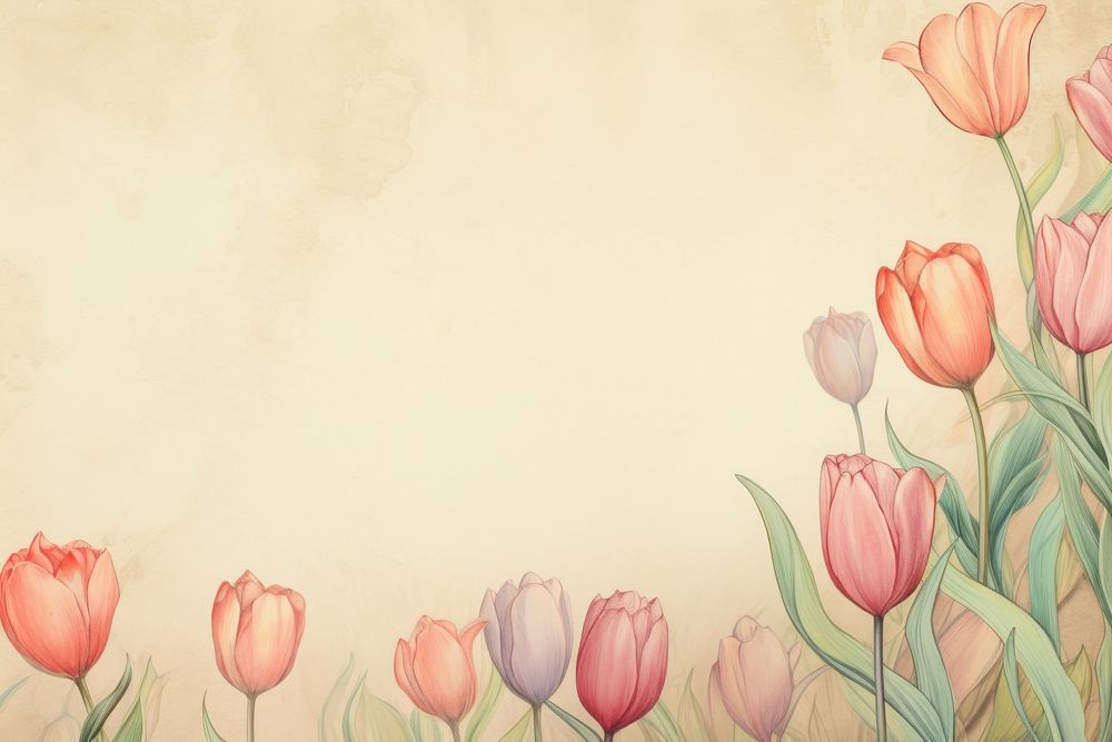 Realistic vintage drawing of tulip border backgrounds flower plant.