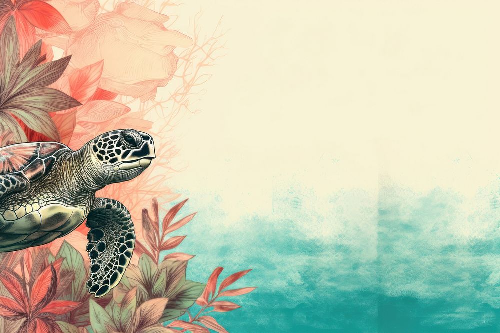 Realistic vintage drawing of turtle border backgrounds outdoors reptile.