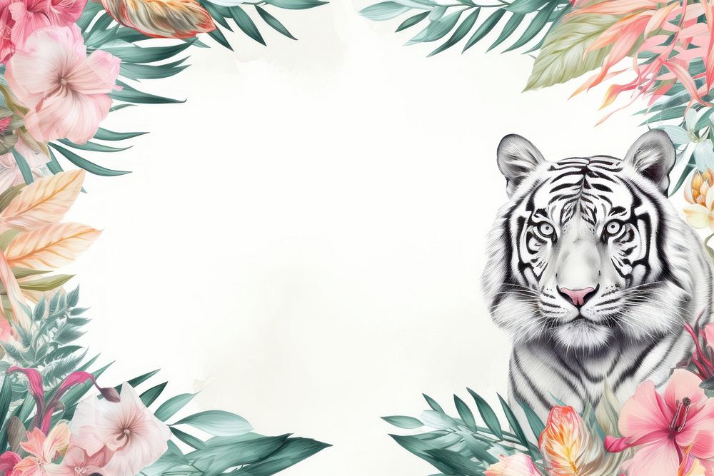 Realistic vintage drawing of white tiger border backgrounds pattern animal.