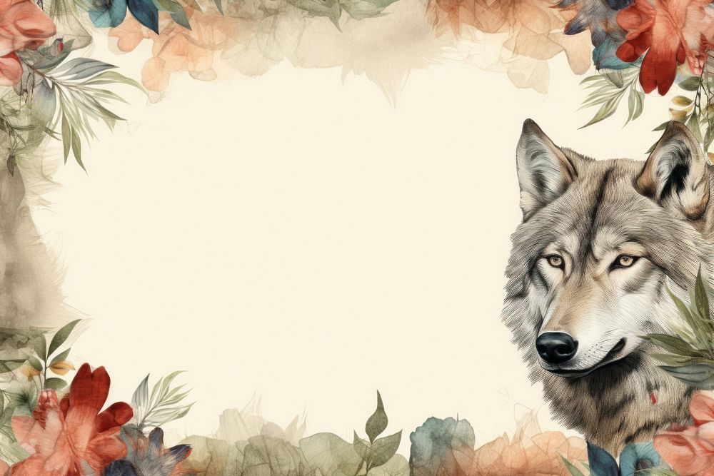 Realistic vintage drawing of wolf border backgrounds animal mammal.