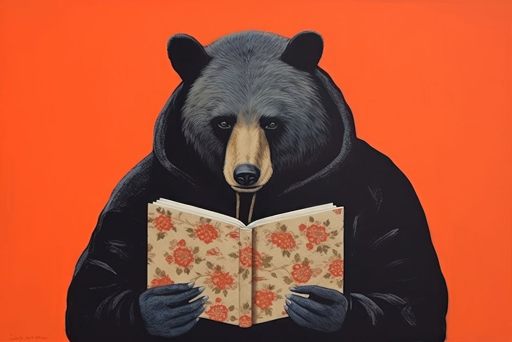 Book bear risograph printing paper collage. AI generated Image by rawpixel.