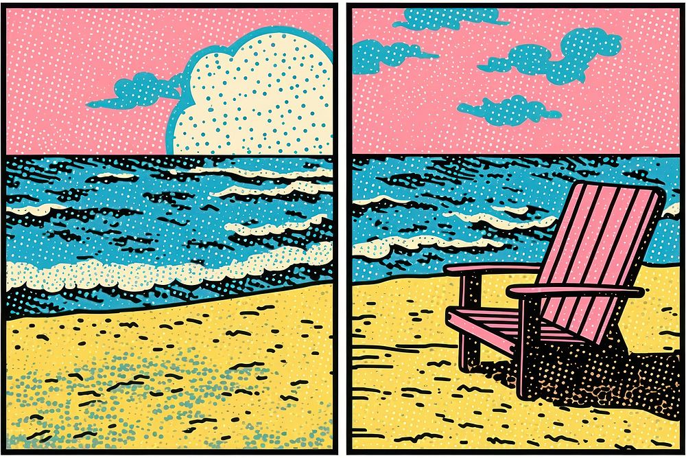 Comic of empty beach outdoors comics chair.