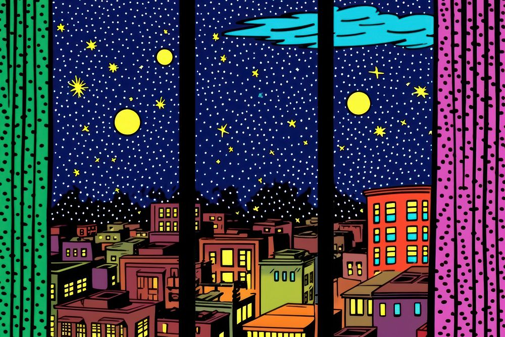 Comic of empty night sky city art architecture.