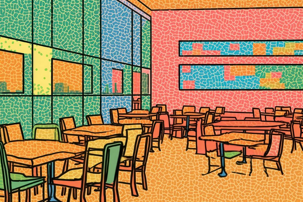 Comic of empty restaurant architecture furniture cafeteria.