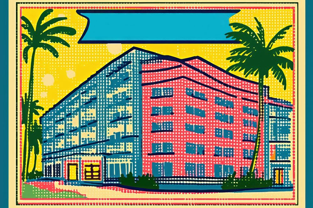 Comic of hotel text art architecture.