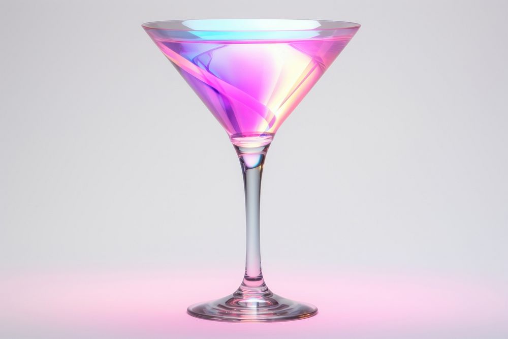 Cocktail glass iridescent martini drink white background.