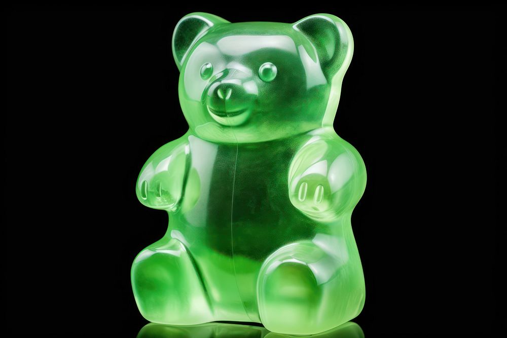 Gummy bear iridescent green toy representation.