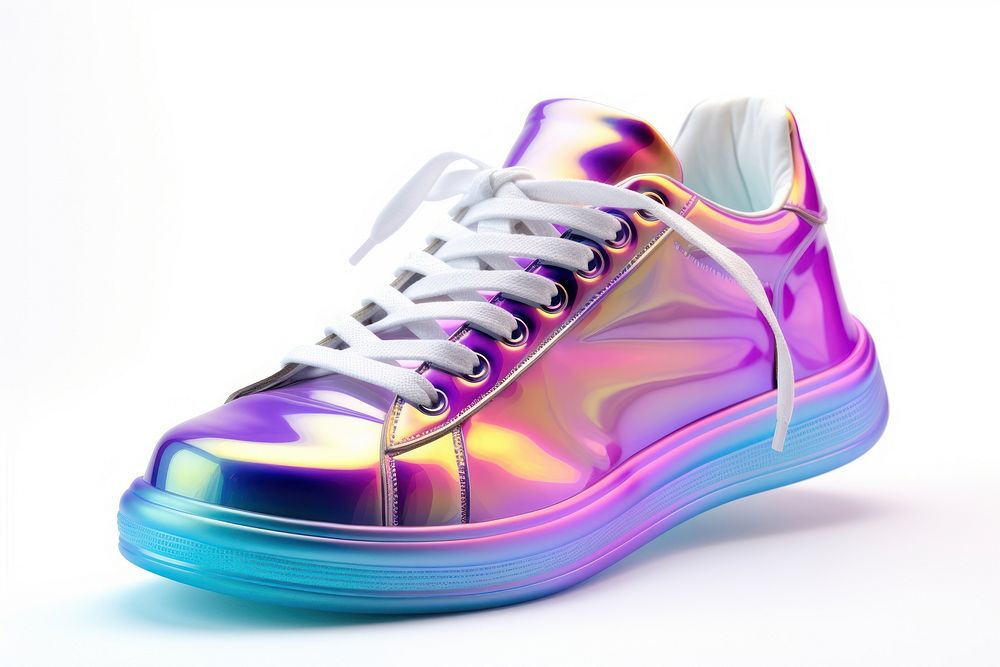 Sneakers iridescent footwear shoe white background.