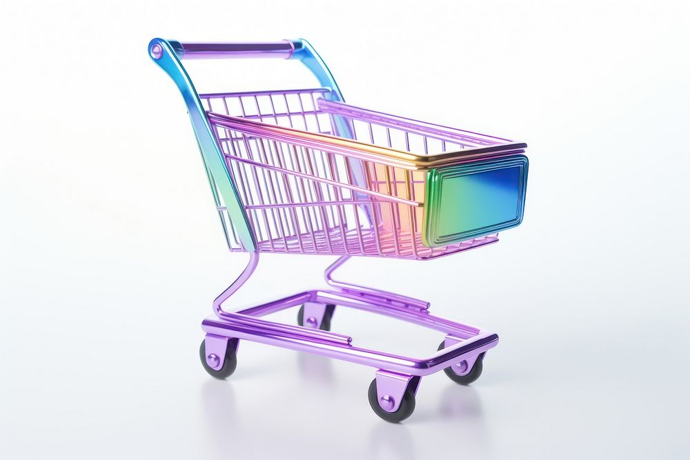 Shopping cart symbol iridescent white background consumerism supermarket.