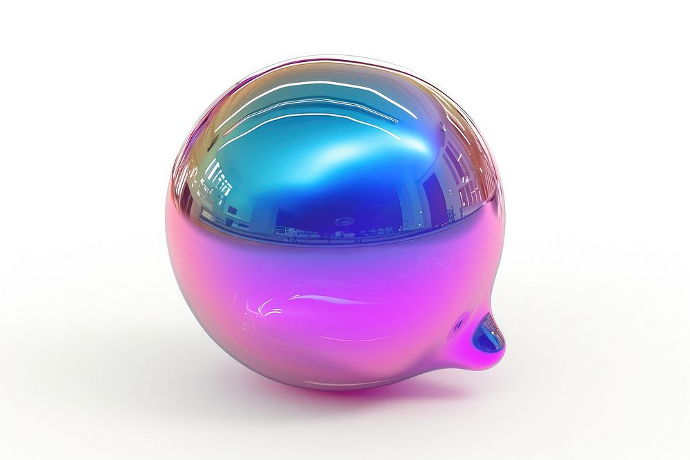 Speech bubble iridescent sphere white background investment.