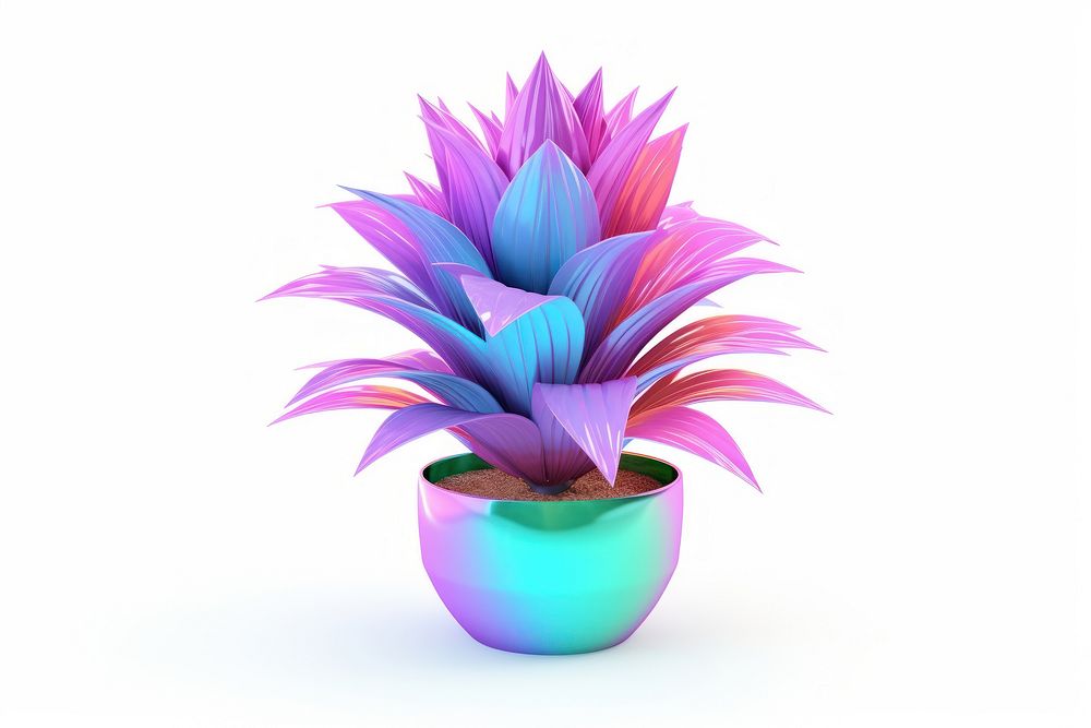 Potted plant iridescent flower purple vase.