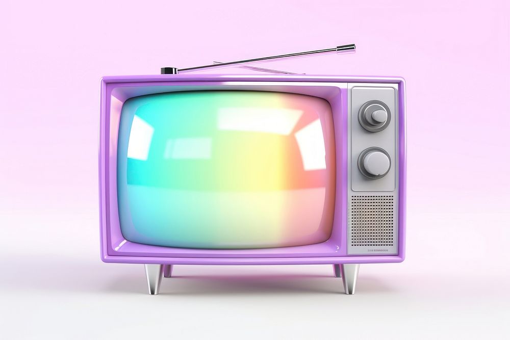 Retro TV iridescent television screen white background.