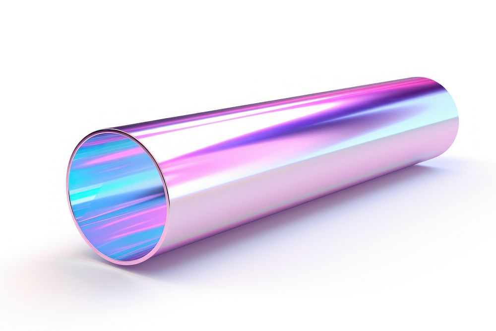 Tube iridescent cylinder white background aluminium.