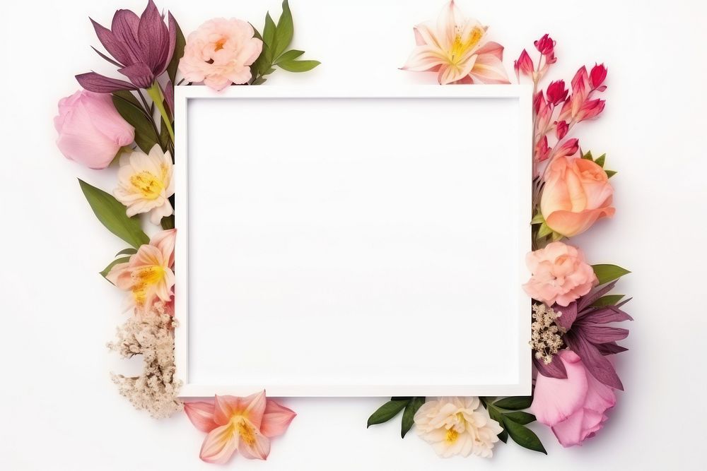 Frame floral colorfull flower nature white background inflorescence.
